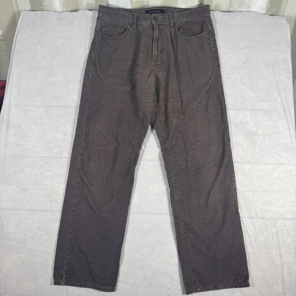 Calvin Klein Men's Corduroy Pants Brown Relaxed Fit Straight Leg 5-Pocket 34